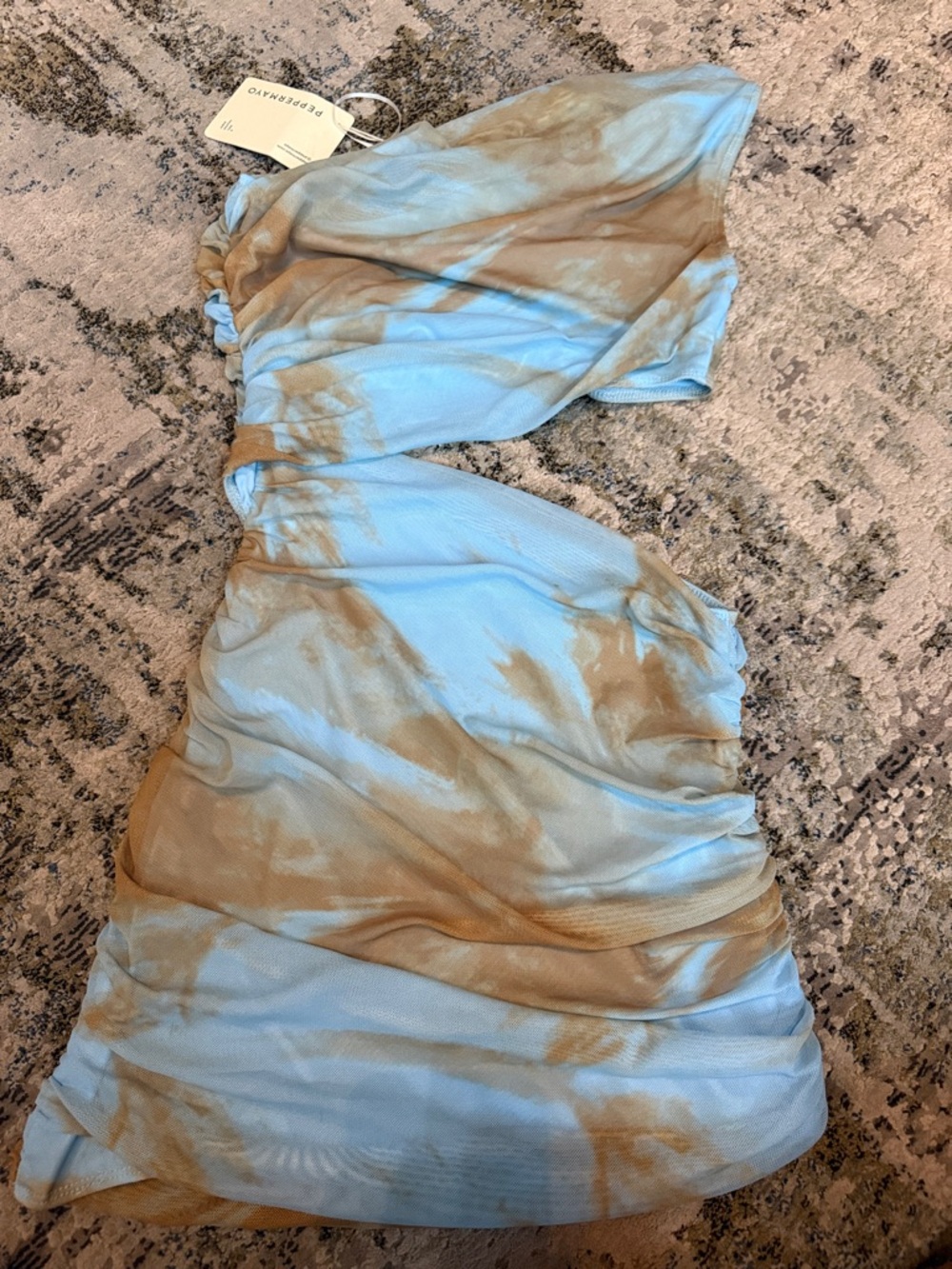 Peppermayo Blue and Brown Tie-Dye Mini Dress